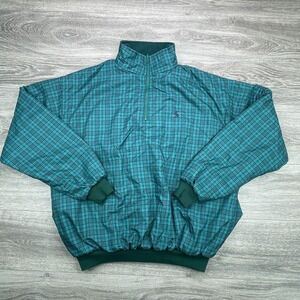 Roche Jacket Mens XL Green Tartan Plaid Quarter Zip Reversible Golf Windstopper